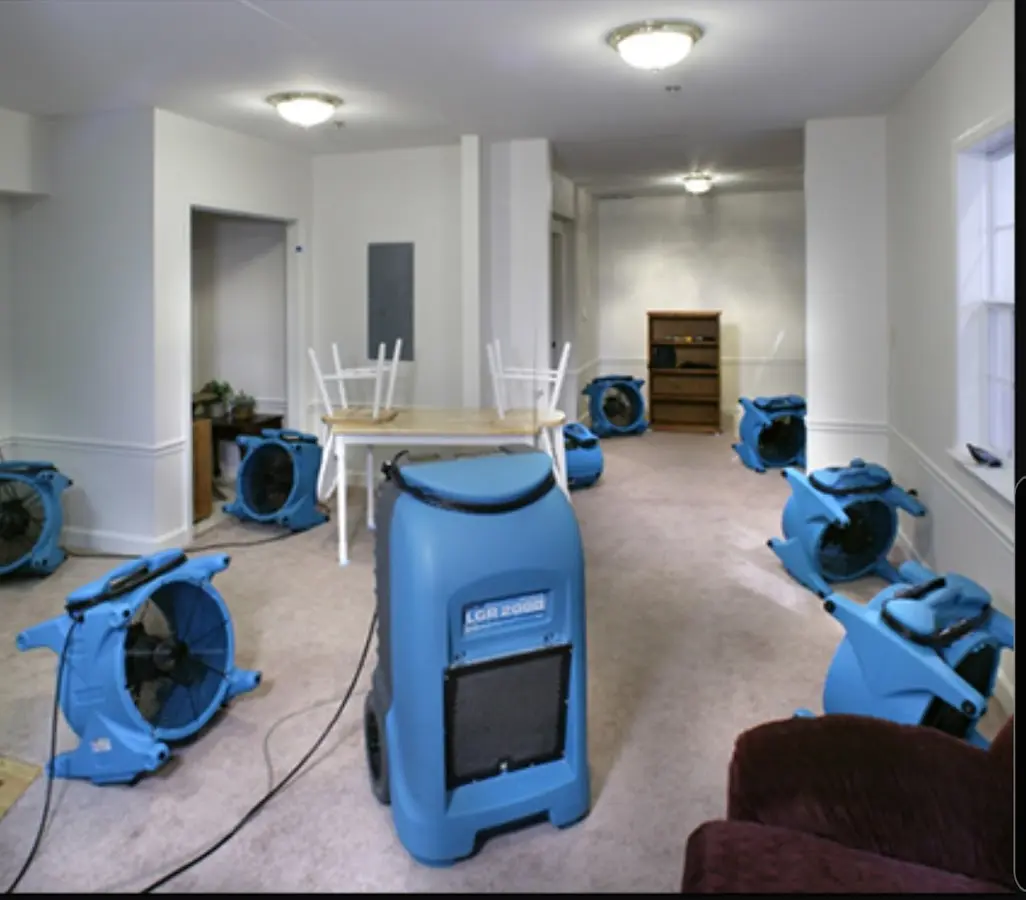 Air movers and dehumidifier setup for Water Damage Restoration in Palo Alto